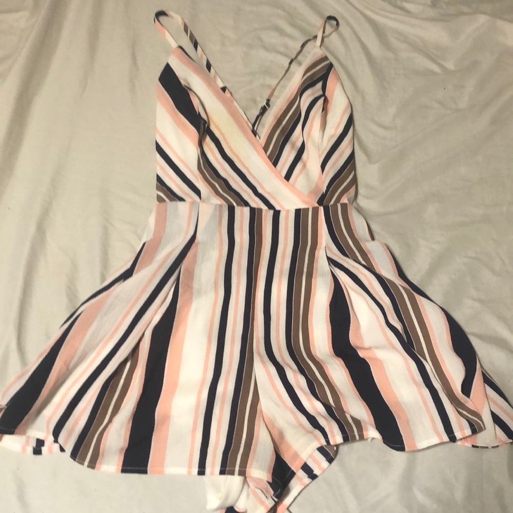 Striped pink and blue romper